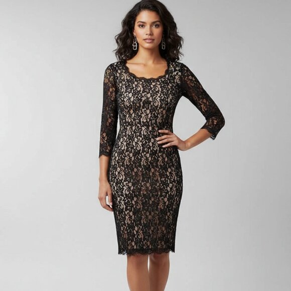 Babaton Aritzia Rafael Mini Dress 3/4 Length Sleeve Lace Bodycon Black Size 0 - Picture 1 of 15